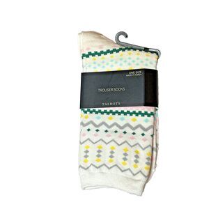 Talbots Women's Ivory Holiday Patterned Trouser Socks OS Fits 9-11